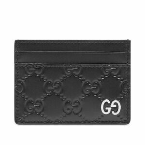 New, Authentic GUCCI Black Leather Card Holder Unisex GG Logo